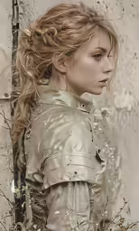 a woman in a trench coat holds a gun