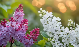 three different types of lila flowers bloom in the sunshine