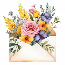 a painting of a flower envelope with an open letter