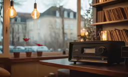 an old radio and other items on a desk