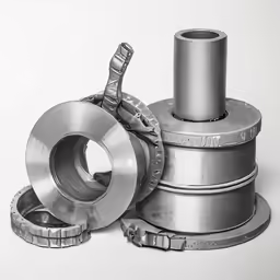 there are metal parts stacked together in this picture