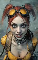 woman wearing goggles and floating gas mask with a large smile