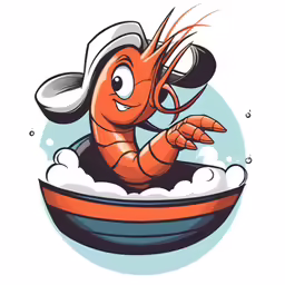 a cartoon shrimp sitting in a bath tub