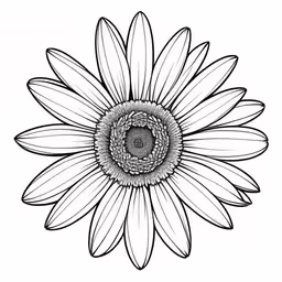 a sunflower is shown in black and white,an illustration of a large flower on white background