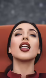 a woman with red lips and red lipstick
