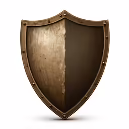 an old shield with metal rivets on a white background