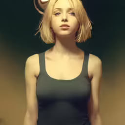 woman in green tank top with an umbrella over head