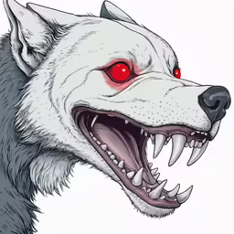 an image of a wolf face with red eyes