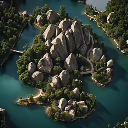an aerial shot of some rocks near water