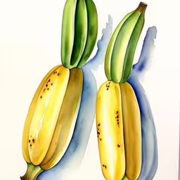an image of two yellow bananas hanging from the side,an illustration of two bananas hanging from a vine