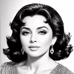 a woman wearing large earrings and a sparkling dress