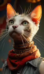 a cat wearing a leather neck scarf