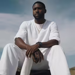man sitting down and wearing a white shirt