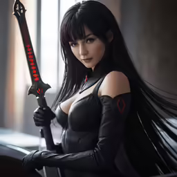 a sexy asian woman holding a giant sword