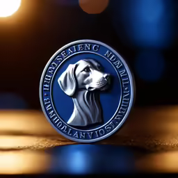 a silver coin with a dog on it