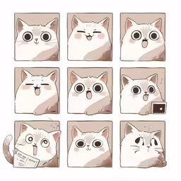six cats with large eyes and big heads