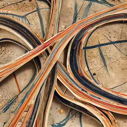 multiple road intersection with multiple lanes painted orange and blue