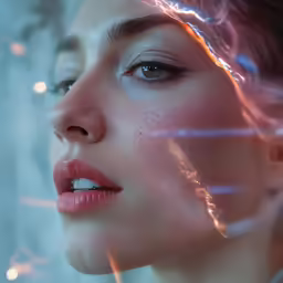 a girl with her eyes closed and looking to the side