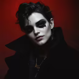 a man with black makeup on, and a skull on his face