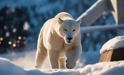 a polar bear that is walking in the snow