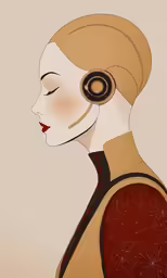 a woman with hair in a bun looks forward