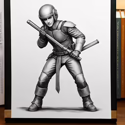 a drawing of a person in military gear