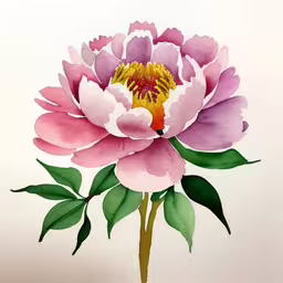 a painting of a pink flower in watercolor,painting of pink and white flowers on a light background