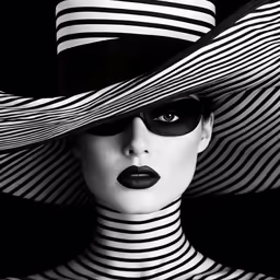 a woman wearing a hat that has stripes on it