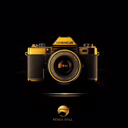 a camera on a black background with the name of an manufacturer