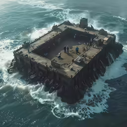 an old boat in the middle of choppy blue water