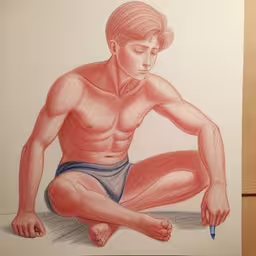 an illustration of a man doing something to draw,this is a drawing of a nude guy