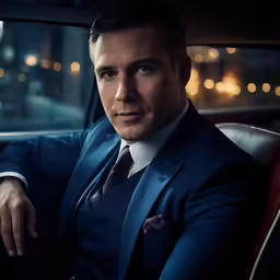 the man is in a business suit sitting in his car