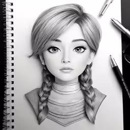 a drawing of a blonde girl with braids and eyeliner