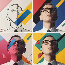 four different men with their faces painted as lines