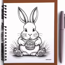 a drawing of a rabbit eating a bowl of cereal
