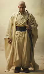 a man with white hair and a robe on