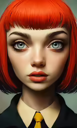 digital portrait of red haired female with dark shirt and tie