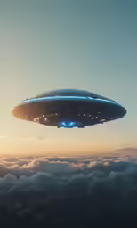 a huge object that is flying above some clouds