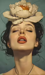 a woman with a flower on her head