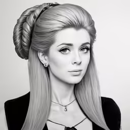 a woman with long blond hair and bangs