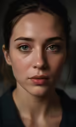 a woman with big eyes and dark hair