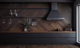 a modern kitchen with an island style countertop
