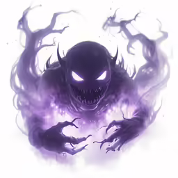 a creepy illustration of purple monster with big eyes