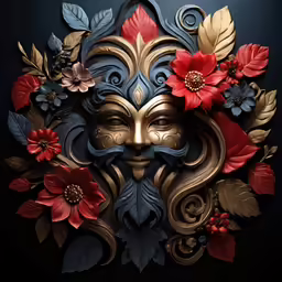 the mask with many flowers on it is painted gold