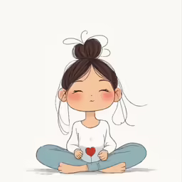 a woman sitting on the ground with her eyes closed while holding a heart in front of her