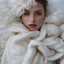 an attractive young lady wrapped in white blankets