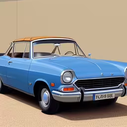 a classic blue sports car parked on the street,a car is parked next to a building