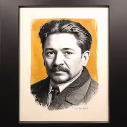 a man has his picture etched into a yellow wall