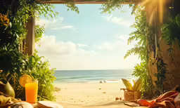 the sunlight shining through the open window to the beach
