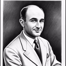 drawing of the artist in a suit and tie